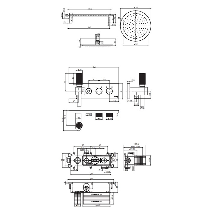 Fima Carlo Frattini Душевая система верхний душ 25см., смеситель на 2 выхода и ручной душ, Switch, F5979X2R252NS цвет: чёрный
