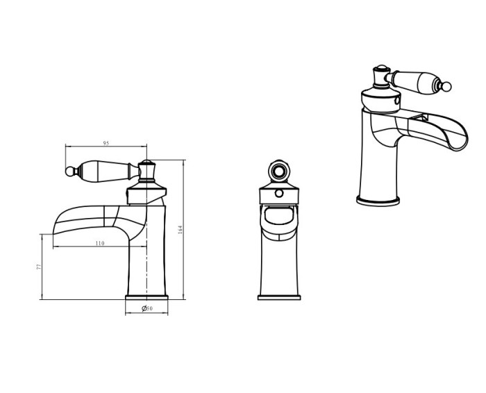 Смеситель для раковины bronze с черным swarovski, Boheme Vogue - 201-BSW