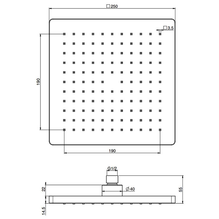 Fima Carlo Frattini Верхний душ 25х25см., потолочный, Soffioni, F2987/2NS цвет: чёрный