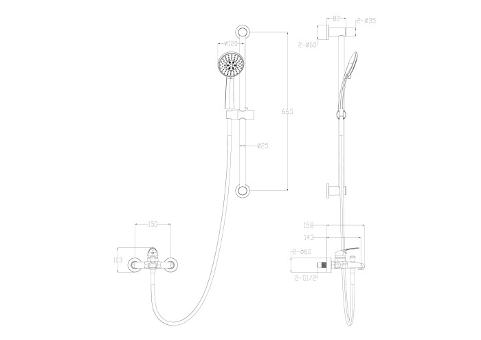 Смеситель для ванны с душевым гарнитуром, Wonzon & Woghand, WW-4560-MB цвет: черный