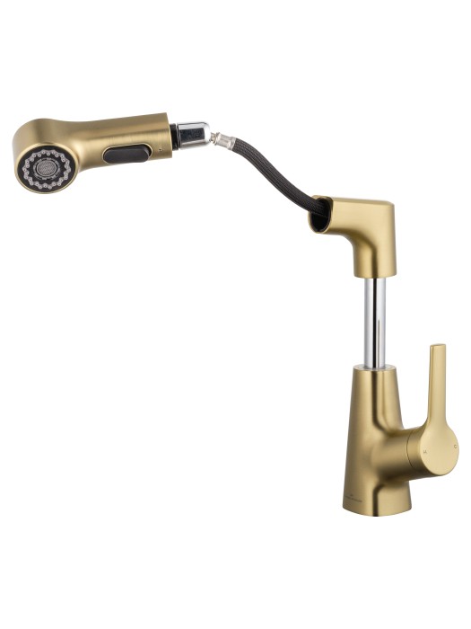 Смеситель для раковины с выдвижным изливом, Wonzon & Woghand, WW-121B108-BG цвет: золото