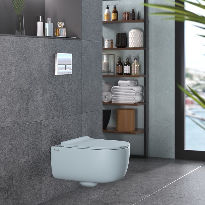 Унитаз BERGES EGO XL, матовый голубой микролифт, арт. 083229