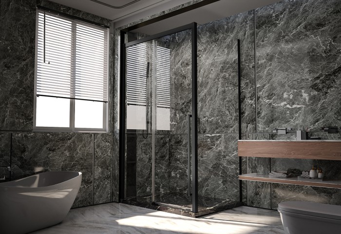 Душевой угол 1500х900x2000 Veconi Premium Trento, черный матовый, стекло прозрачное арт. PTC30-SP-15090-B-01-C4