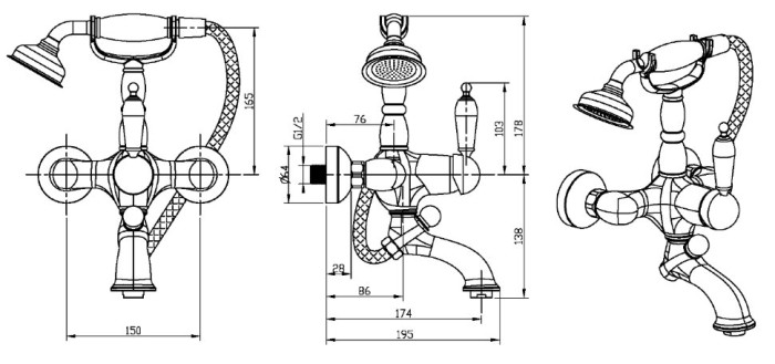 Смеситель для ванны, бронза, Crystal Boheme 283-CRST