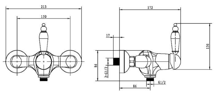 Смеситель для душа, золото, Imperiale Boheme 324