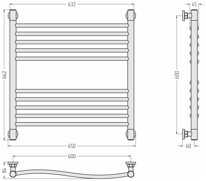 Сунержа Водяной полотенцесушитель 600x600, Флюид+, 31-0222-6060 цвет: матовый чёрный