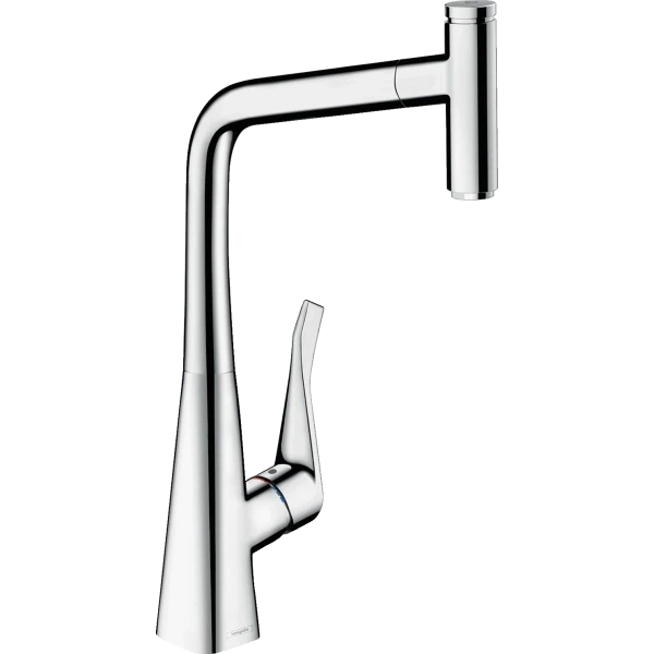 Смеситель для кухни, с вытяжным изливом, sBox, Eco, Hansgrohe Metris Select M71, хром арт. 73807000