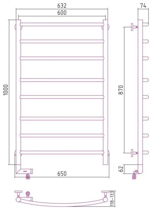 Сунержа Электрический полотенцесушитель 1000x300, Галант 2.0, 31-5200-1060 цвет: матовый чёрный