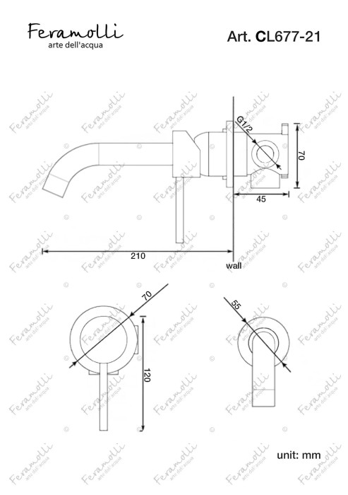 Смеситель для раковины встраиваемый, хром, Ele Feramolli - CL677-21