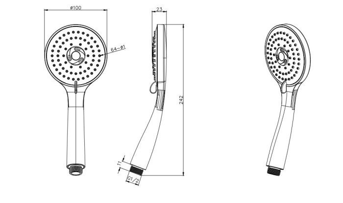 Ручной душ 3jet, Aquatek Вега, черный арт. AQ2003MB