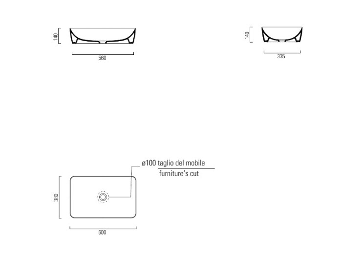 Раковина накладная 60х38х14 см, цвет creta matte, санфаянс, Color-elements GSI арт. 903608