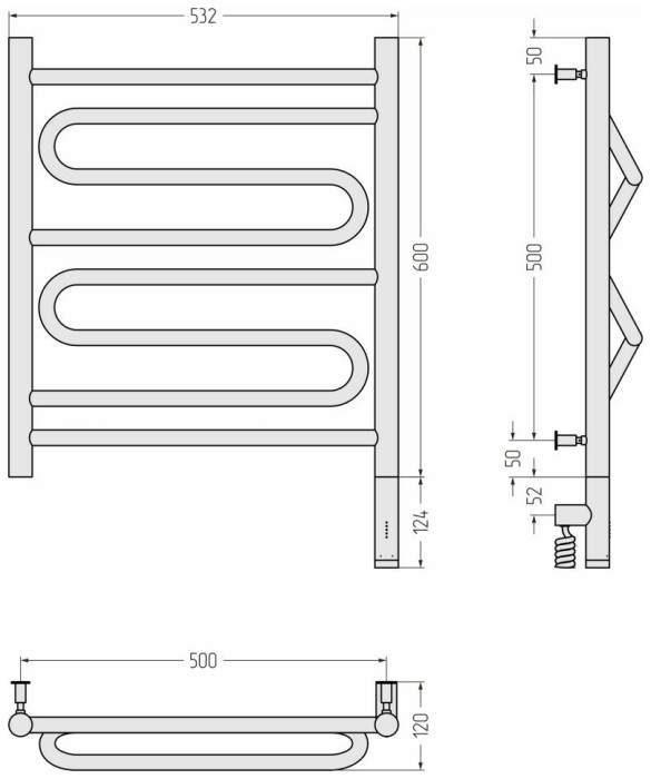 Сунержа Электрический полотенцесушитель 1200x600, Элегия 3.0, 30-5819-6050 цвет: матовый белый