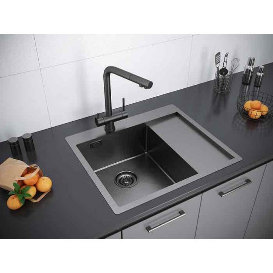 Мойка для кухни нержавеющая 590х510мм Paulmark ALSTER, вороненая сталь, левая - PM825951-GML