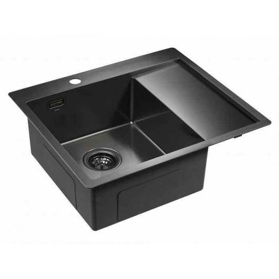 Мойка для кухни нержавеющая 590х510мм Paulmark ALSTER, вороненая сталь, левая - PM825951-GML