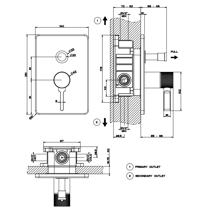 Смеситель для душа с переключателем на 2 выхода, встраиваемый, Gessi Inciso, хром арт. 58079#031