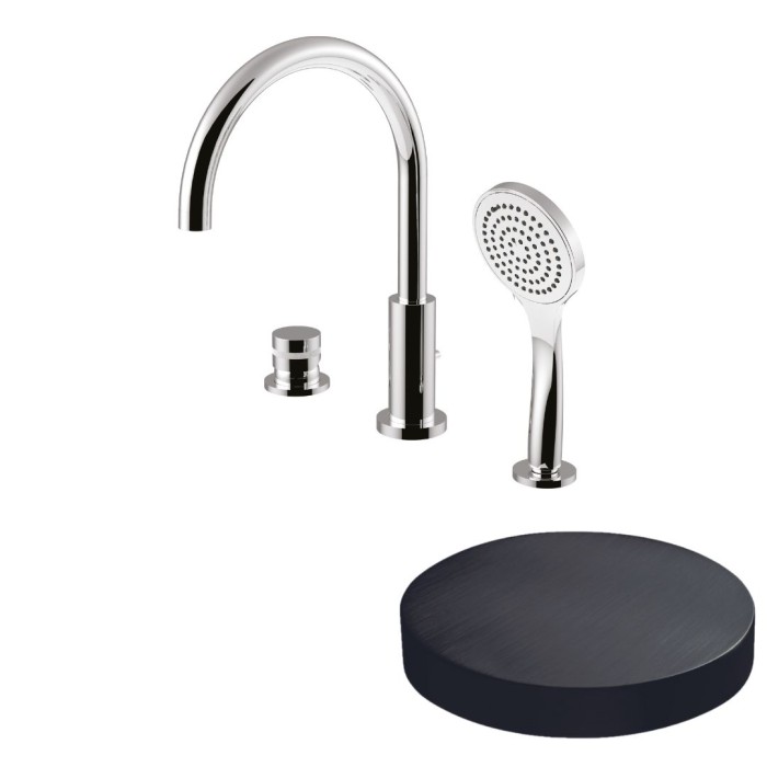 Смеситель на борт ванны на 3 отверстия, излив, ручной душ, переключатель, Giulini My ring, ганметал арт. MR0065BDCRNS