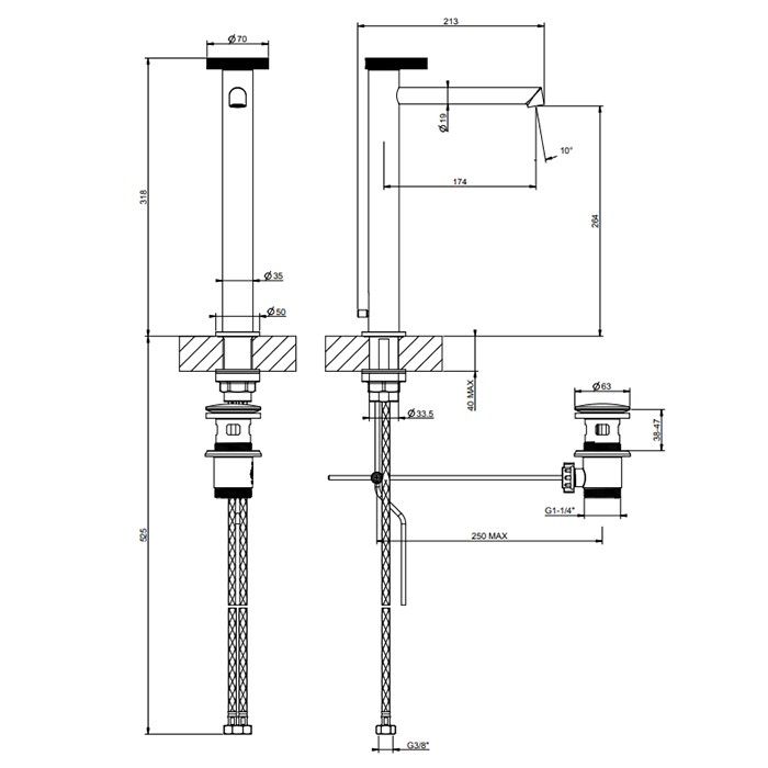 Смеситель для раковины, на 1 отв., высокий с длинным изливом, с донным клапаном, Gessi Anello, black xl арт. 63305#299