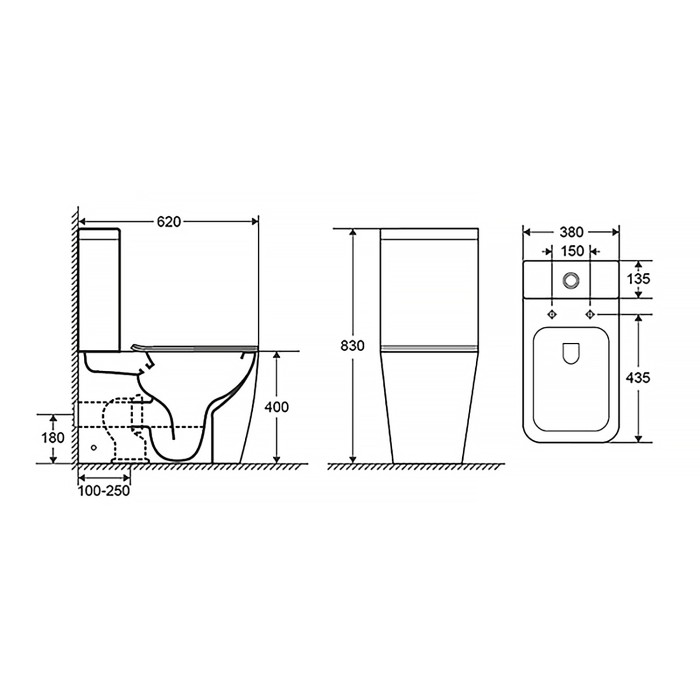 Унитаз-компакт 620x380x830 напольный, безободковый в комплекте с бачком и сиденьем микролифт, Azario LEVANTO арт. AZ-1228A