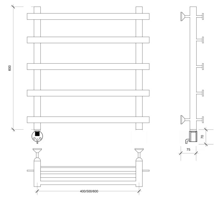 Полотенцесушитель электрический 60x60 Понтида 1 Secado арт. 4673739239124