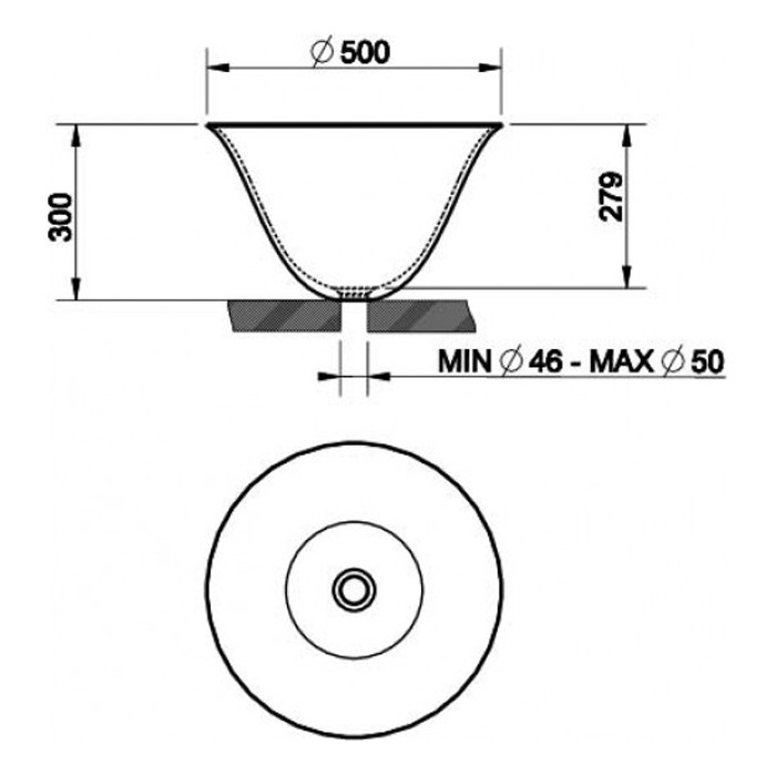 Раковина 50х30 см, без отв., накладная, керамическая, Gessi Goccia, белый арт. 39133#519