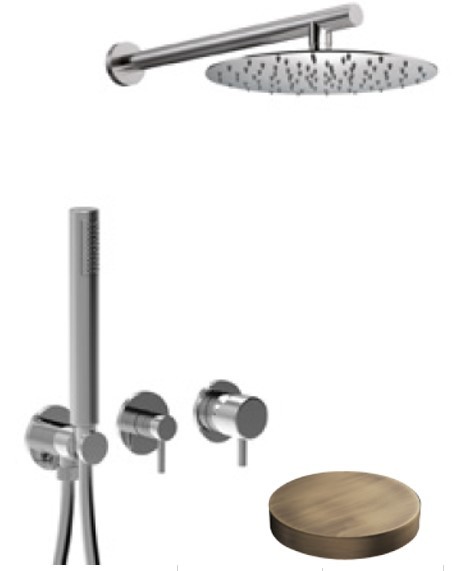 Внешняя часть для встраиваемого комплекта для душа, переключатель, ручной душ, настенный кронштейн, верхний душ d250, Giulini My future, бронза матовая арт. 5986EPBROP