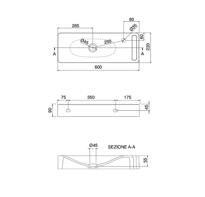Раковина подвесная без перелива с одним отверстием с полотенцедержателем, цвет белый, Scarabeo Hung - 1511