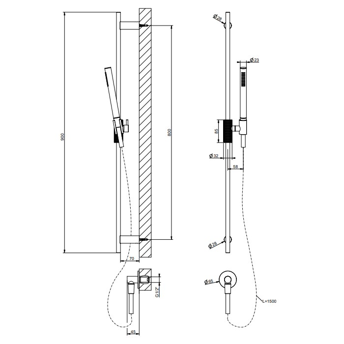 Душевой гарнитур: штанга, вывод воды, ручной душ и шланг 150см., Gessi Habito Cesello, black xl арт. 70442#299