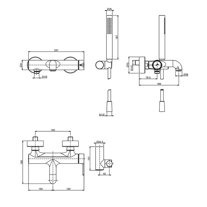 Fima Carlo Frattini Смеситель для ванны, настнный, с ручным душем, Snap, F3114CR цвет: хром