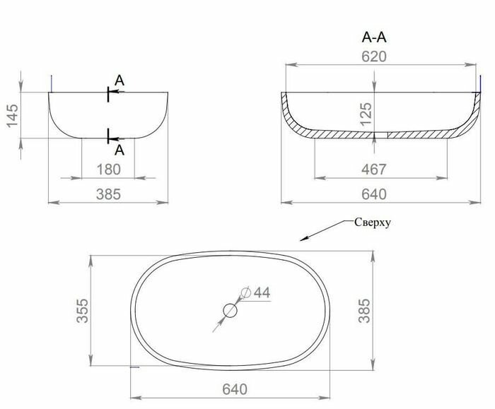 Раковина накладная 64x38,5, матовая, Salini GLORIA арт. 1102205M