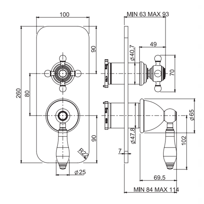 Fima Carlo Frattini Встроенный смеситель на 2/3 источника, с переключением, с черной мраморной ручкой, Herend, F5409X6CR цвет: хром