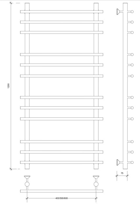 Полотенцесушитель водяной латунный 120x50x60 Турин плюс (бронза) Secado арт. 4673739250501