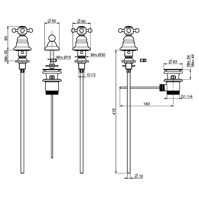 Fima Carlo Frattini Смеситель на 3 отв. для биде с внутр.типом смешивания, Elizabeth, F5102BR цвет: бронза