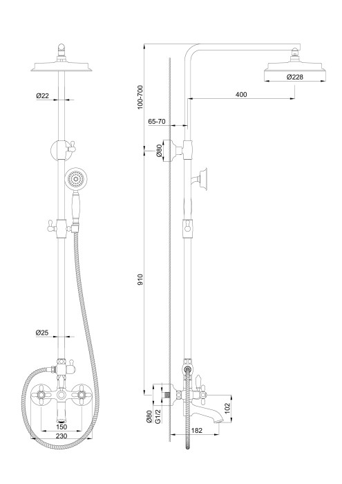 Душевая система, Wonzon & Woghand Retro, WW-88739020-CR цвет: хром