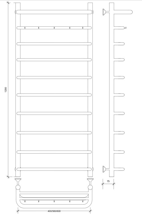 Полотенцесушитель водяной 120x40 Мерида 1 КСП (черный) Secado арт. 4673739225479