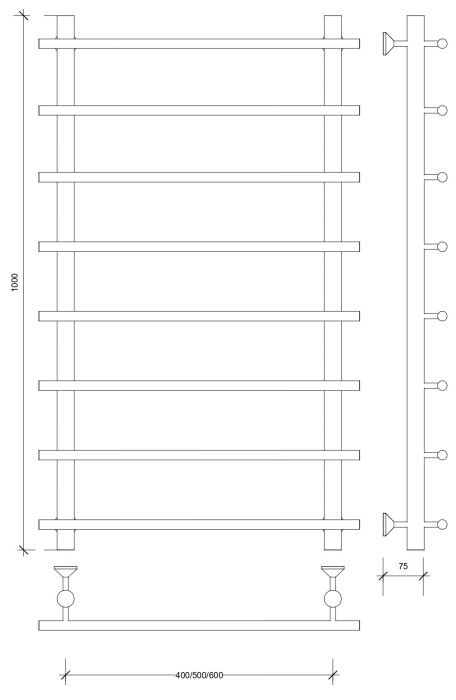 Полотенцесушитель водяной 100x70 Турин 1 (черный) Secado арт. 4673739229484