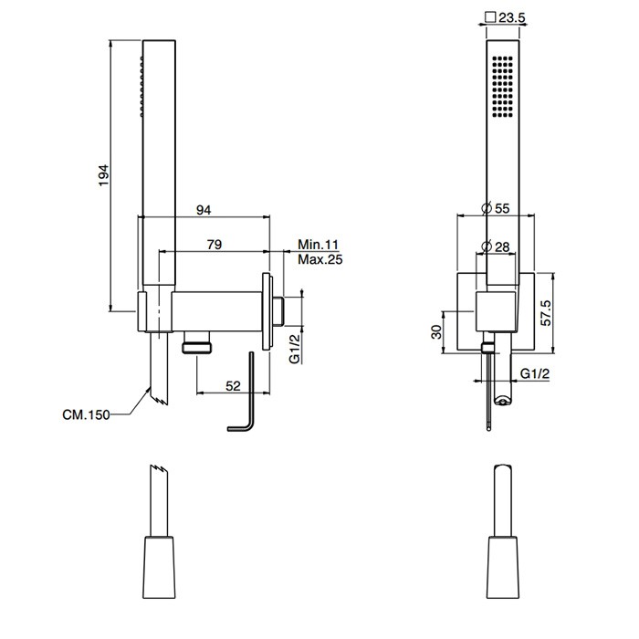 Fima Carlo Frattini Душевой гарнитур: настенный держатель, с ручным душем и шлангом 150см., Set doccia, F2438/2NCR цвет: хром