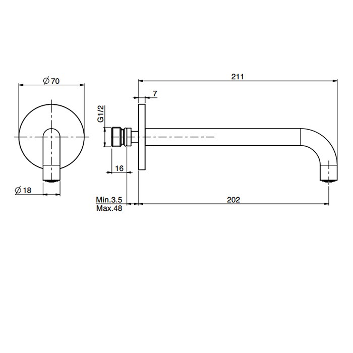 Fima Carlo Frattini Излив настенного монтажа, длина 200 мм., Spillo Steel, F2944INOX цвет: нержавеющая сталь