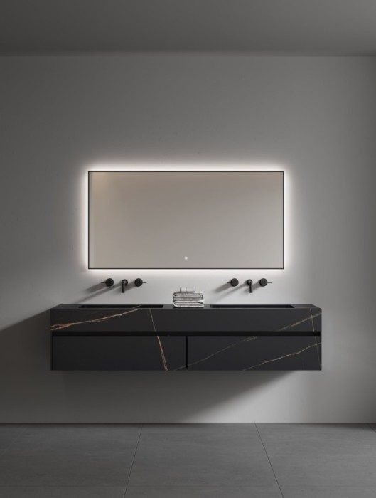 Прямоугольное зеркало, мет. Рама, подсв., Сенсор, антизапотевание, 140x70 gun metal, Boheme - 543-140-GM