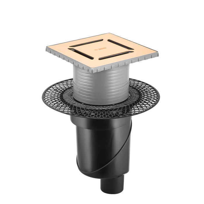 Душевой трап BERGES PLATZ Norma 150х150, золото глянец, S-сифон D50/105 H50, арт.092059