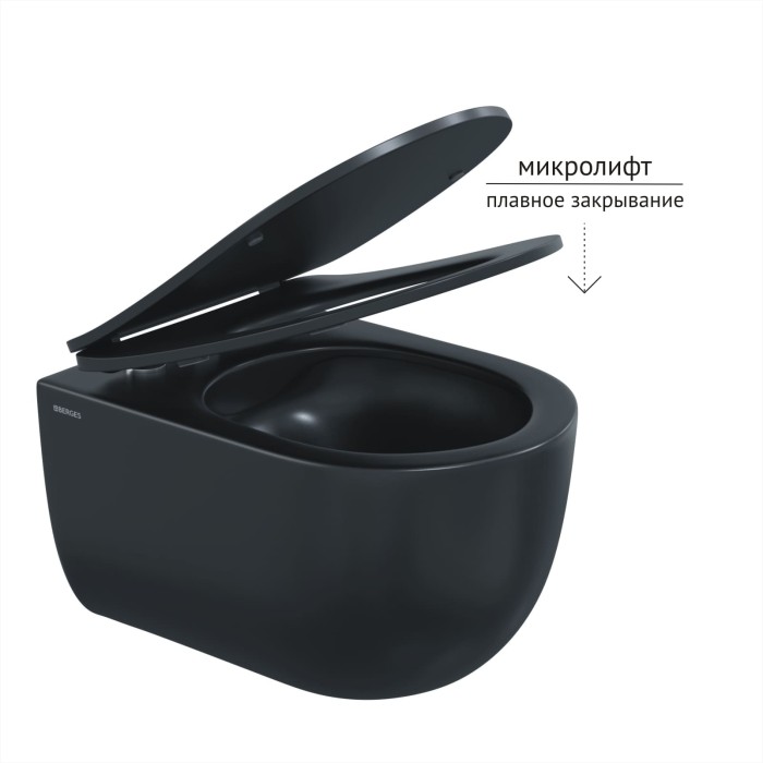 Комплект подвесной унитаз Berges Novum Ventas Black с сиденьем микролифт, кнопка L5 soft touch черный, арт. 043324