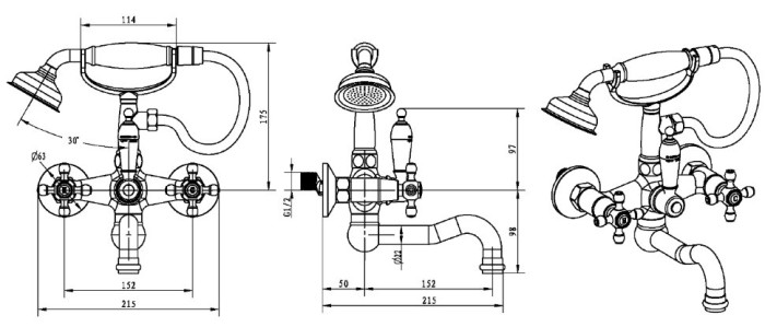 Смеситель для ванны, золото, Crystal Boheme 293-CRST