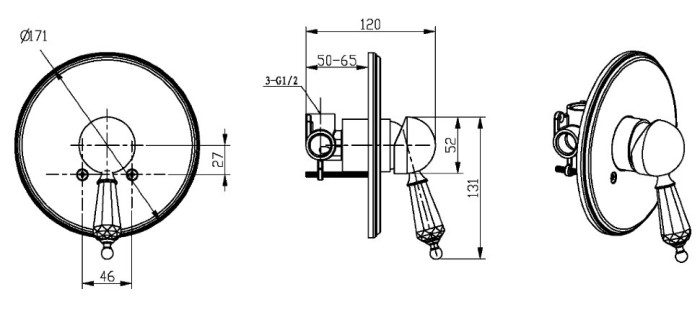 Смеситель для душа, золото, Imperiale Boheme 325