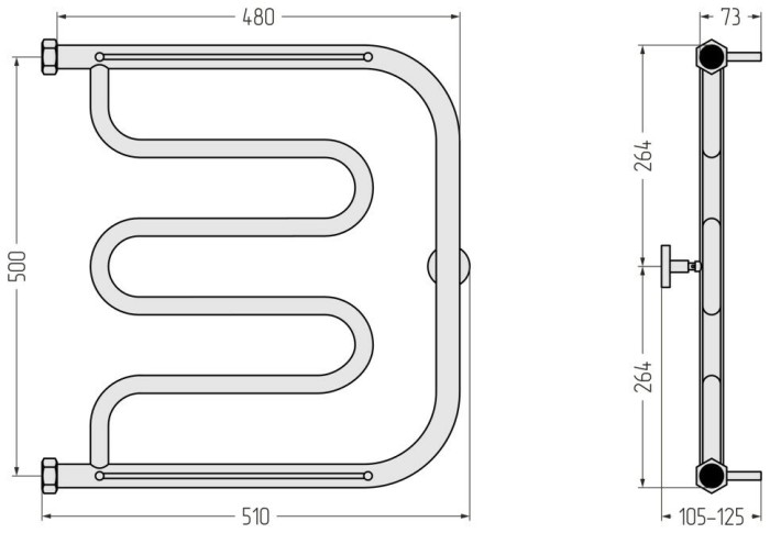 Сунержа Водяной полотенцесушитель 500x500, Лира, 00-0012-5050 цвет: без покрытия