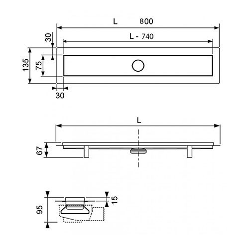 Комплект для монтажа душевого трапа 800мм с основой для плитки "tile" и панелью, linus TECE арт. 15103089