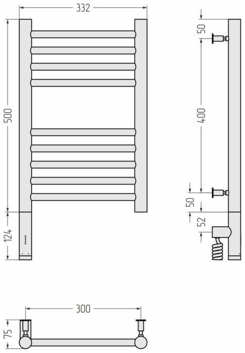 Сунержа Электрический полотенцесушитель 500x300, Богема 3.0, 12-5804-5030 цвет: белый