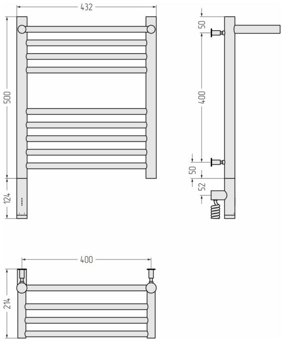 Сунержа Электрический полотенцесушитель 500x400, Богема 3.0 с 1 полкой, 31-5806-5040 цвет: матовый чёрный