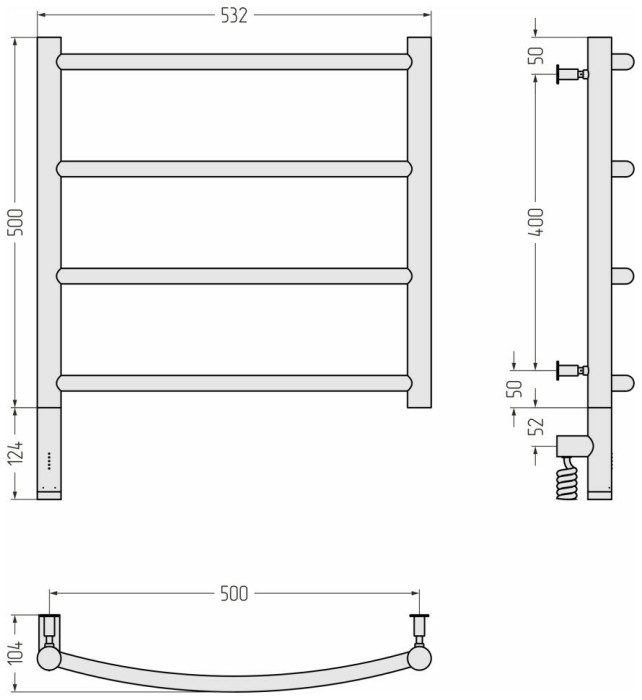 Сунержа Электрический полотенцесушитель 800x500, Галант 3.0, 30-5800-5050 цвет: матовый белый