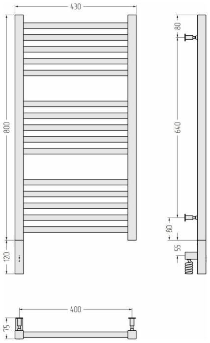 Сунержа Электрический полотенцесушитель 1000x300, Модус 3.0, 31-5700-8040 цвет: матовый чёрный