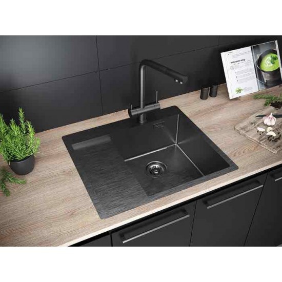 Мойка для кухни нержавеющая 590х510мм Paulmark ALSTER, вороненая сталь, правая - PM825951-GMR