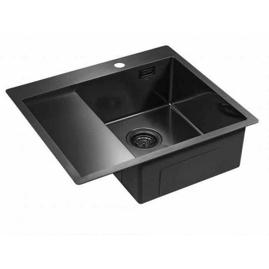 Мойка для кухни нержавеющая 590х510мм Paulmark ALSTER, вороненая сталь, правая - PM825951-GMR